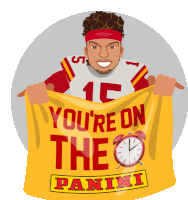 an illustration of a football player holding a sign that says you 're on the o panini