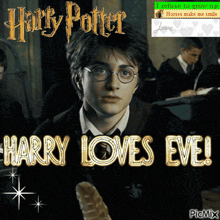 a harry potter poster that says harry loves eve on it
