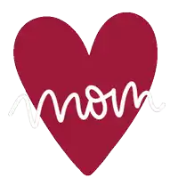 a red heart has the word mom written on it