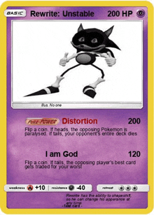 a pokemon card that looks like a sonic the hedgehog is called rewrite : unstable .