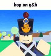 a cartoon character with the words hop on g & b on the top