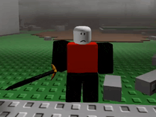 a roblox character with a sad face holding a pickaxe