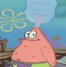 a cartoon character with a bottle of water coming out of his nose