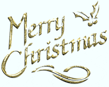 the word merry christmas is written in gold letters on a white background