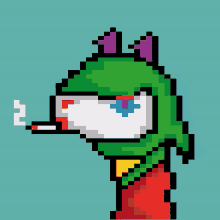 a pixel art drawing of a monster smoking a cigarette with the number 2 on it