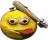 a yellow smiley face is holding a baseball bat in its hand .