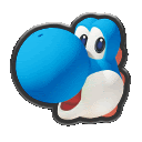 a blue yoshi from super mario bros with a big nose .