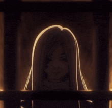 a girl with long white hair is behind a fence