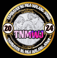 a logo for tnmwj shows a man and two women