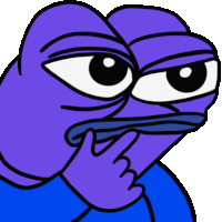 a purple cartoon frog with a hand on its face