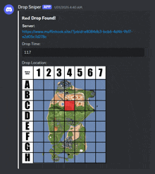 a screenshot of a drop sniper app with a map