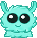 a pixel art drawing of a blue monster with big eyes and ears .