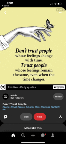 a phone screen with a quote about trusting people