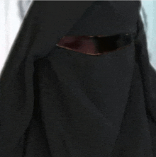 a close up of a person wearing a black niqab