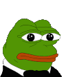 a green frog wearing a tuxedo and bow tie is looking at the camera .