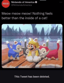 a tweet from the nintendo of america shows a group of cats