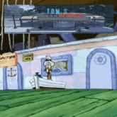 a cartoon of squidward standing in front of tom 's