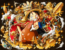 a monkey d luffy is surrounded by gold coins