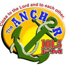 a logo for the anchor 101.5 fm shows an anchor with a rope around it