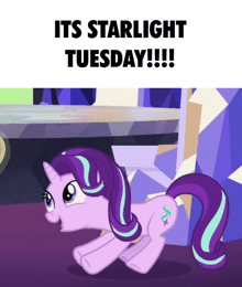 a cartoon of a pony with the words its starlight tuesday