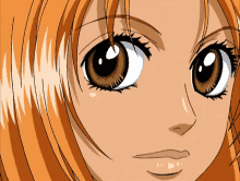 a close up of a cartoon girl 's face with big eyes