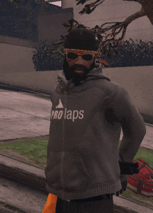 a man with a beard is wearing a hoodie that says pro laps