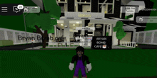 a person standing in front of a bakery that is called bryan bomb cafe