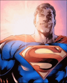 a man in a superman costume with the letter s on the chest