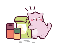 a cartoon cat is standing next to a bag of flour