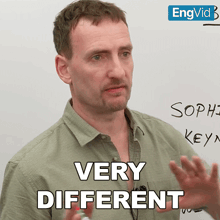 a man in front of a white board says very different