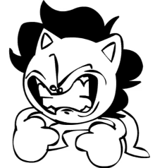 a black and white drawing of a cartoon character making a face