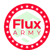 a logo for flux army has a red circle with stars around it