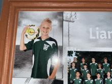 a picture of a boy holding a soccer ball with the word liar on the bottom