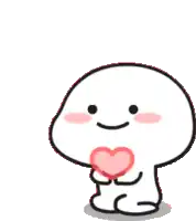 a white cartoon character is holding a pink heart in his hands .