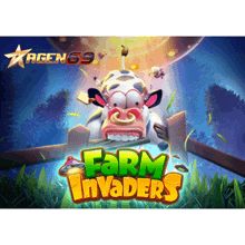 a game called farm invaders with a cow on the cover