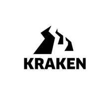 a black and white logo for kraken with a mountain in the middle