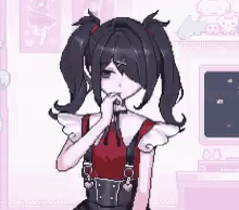 a pixel art of a girl with pigtails and a ponytail .