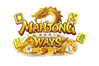 a logo for mahjong ways with a dragon on top