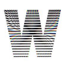 a black and white letter w with rainbow stripes