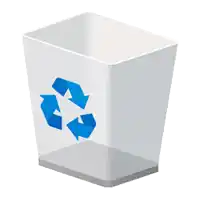 a white trash can with blue arrows on it