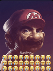a cartoon of mario with tears coming out of his eyes and the words bretheren on the bottom