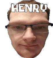 a close up of a man 's face with the name henry on it