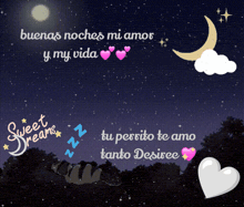 a night sky with a crescent moon and the words sweet dreams