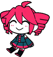 a cartoon drawing of a girl with pink hair and a smile on her face