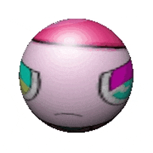 a pink ball with a cartoon face on it is looking angry .