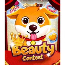 a cartoon dog with a crown on its head and the words beauty contest written below it