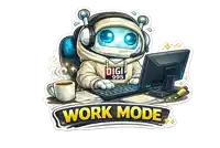 a robot wearing headphones and a hoodie that says ' digi 995 ' on it
