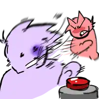 a purple cat is being punched by an angry pink cat