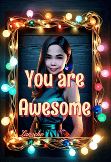 a framed picture of a woman with the words you are awesome on it