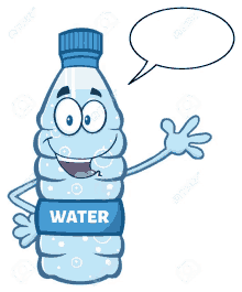 a cartoon illustration of a bottle of water with a speech bubble .